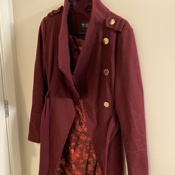 GUESS ASYMMETRICAL PEACOAT IN MAGENTA - Picture 9 of 9
